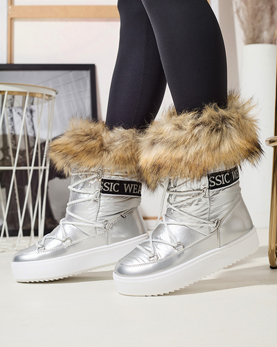 Sudraba krāsas sieviešu sniega zābaki ar kažokādu Lilitsa- Footwear