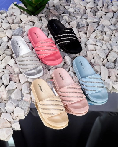 Zilas sieviešu čības ar kubisko cirkoniju Mytaris - Apavi