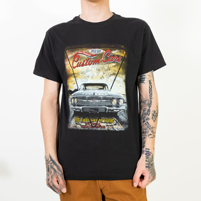 Black Cotton Men's Car-Print T-Shirt - Clothing