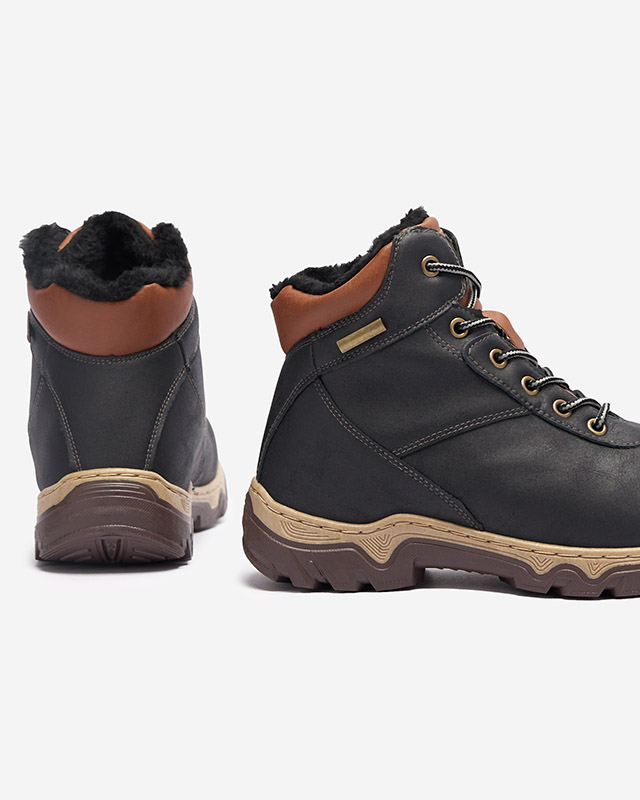 Black women's hiking boots tied with Poritsu fur - Footwear