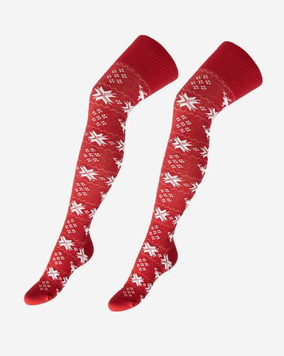 Women's Christmas over-the-knee socks in burgundy- Underwear