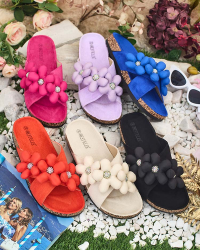 Royalfashion Women's Polidda Flower Strap Flip Flop Flops