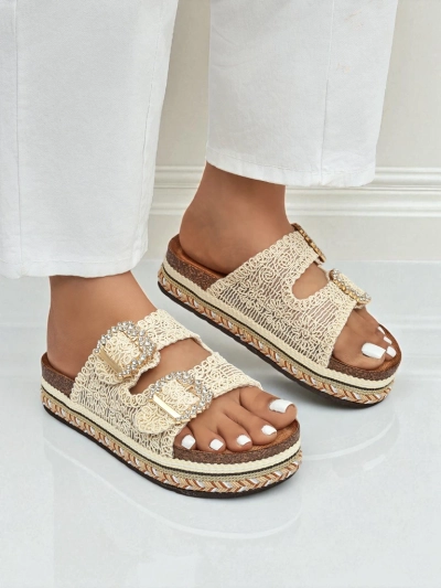 Royalfashion Sieviešu mule stila apavi ar rhinestones sprādzēm GlamCork