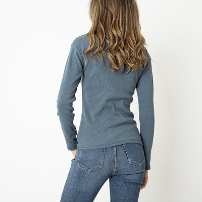 Gray and blue fitted women's ribbed blouse - Clothing