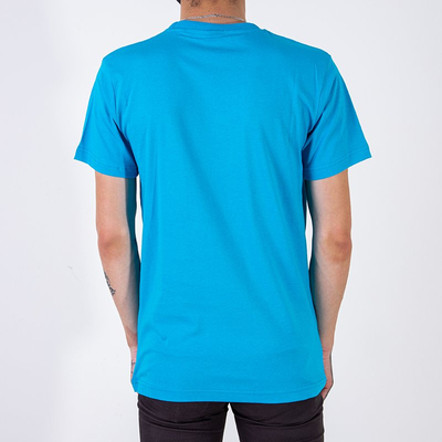 Men's dark blue cotton T-shirt with print - Clothing