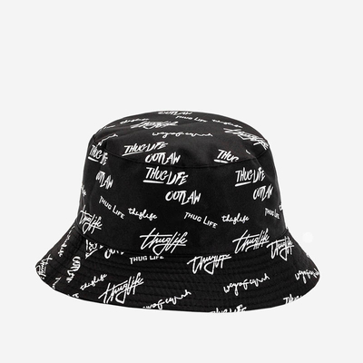 Women's black, reversible bucket hat with text - Accessories
