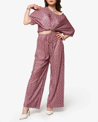 Dark pink women's patterned pleated set - Clothing