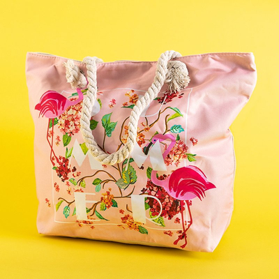 Multicolored beach bag with flamingos - Accessories