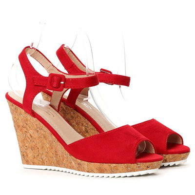 Czerwone sandały na koturnie Ruby - Obuwie