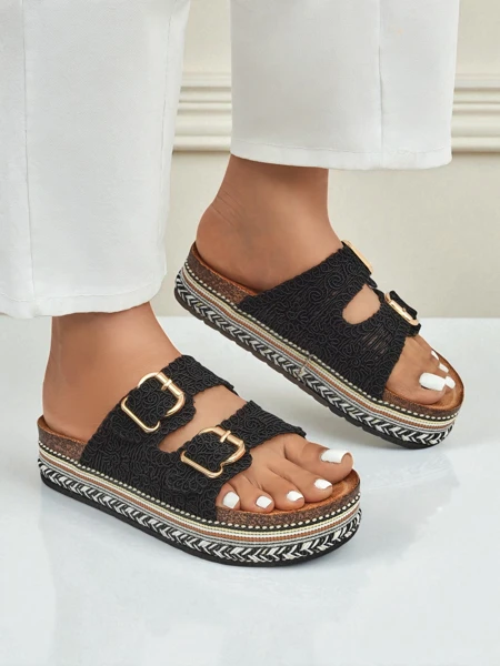 Royalfashion Sieviešu platformas sandales ar sprādzēm CorkStyle