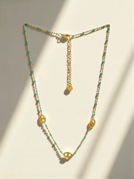 Aurelia Kyanos Greek-style necklace with gold-plated steel and beads