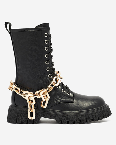 Black women's boots with gold chain Azerik - Footwear