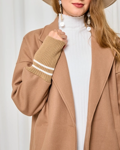 Royalfashion Women's knee-length coat jacket in light brown