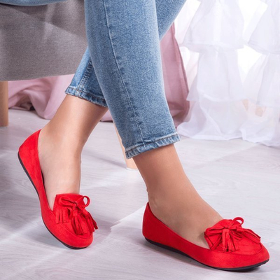 Czerwone baleriny z frędzlami Spring Garden - Obuwie