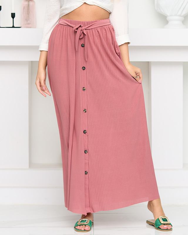 Dark pink women's pleated midi skirt with buttons - Footwear