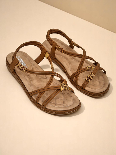 Royalfashion Cressida camel women's sandals flat comfort eco leather summer