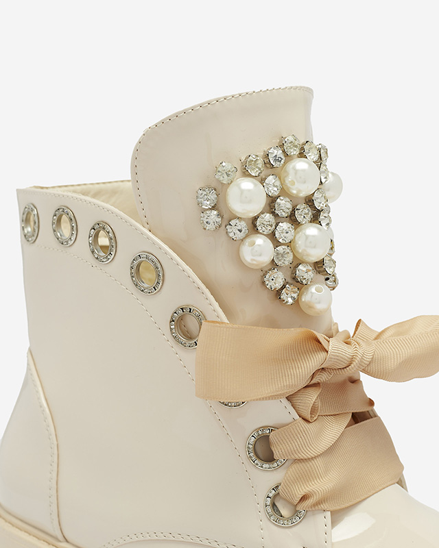 Women's patent leather bagger boots in beige Oselfo- Footwear