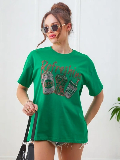 Royalfashion Women's cotton t-shirt with rhinestone print