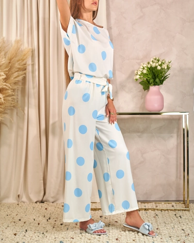 Royalfashion Sieviešu zilā un baltā zirņu komplekts