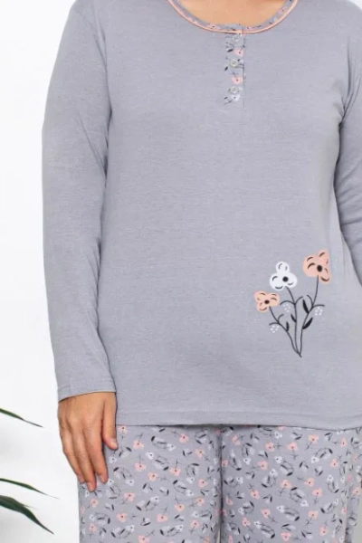 Royalfashion kokvilnas sieviešu 2-dala pajama ar ziedu motīvu PLUS SIZE