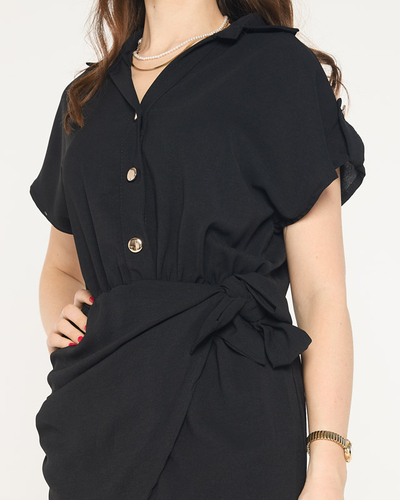 Women's black mini dress with a tie - Clothing