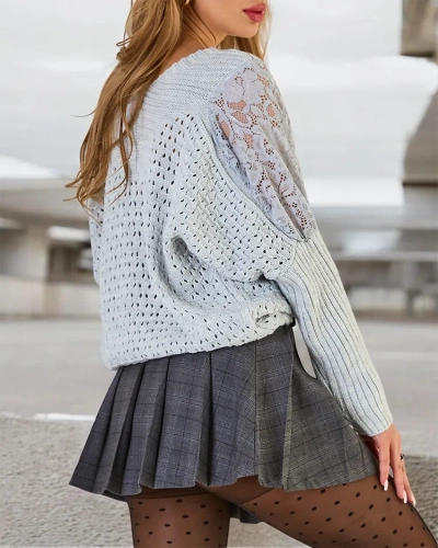 Royalfashion Women's openwork sweater with lace