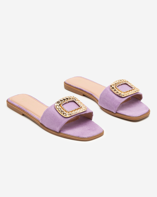 OUTLET Violet eco suede women's slippers with a gold buckle Lozi. Footwear