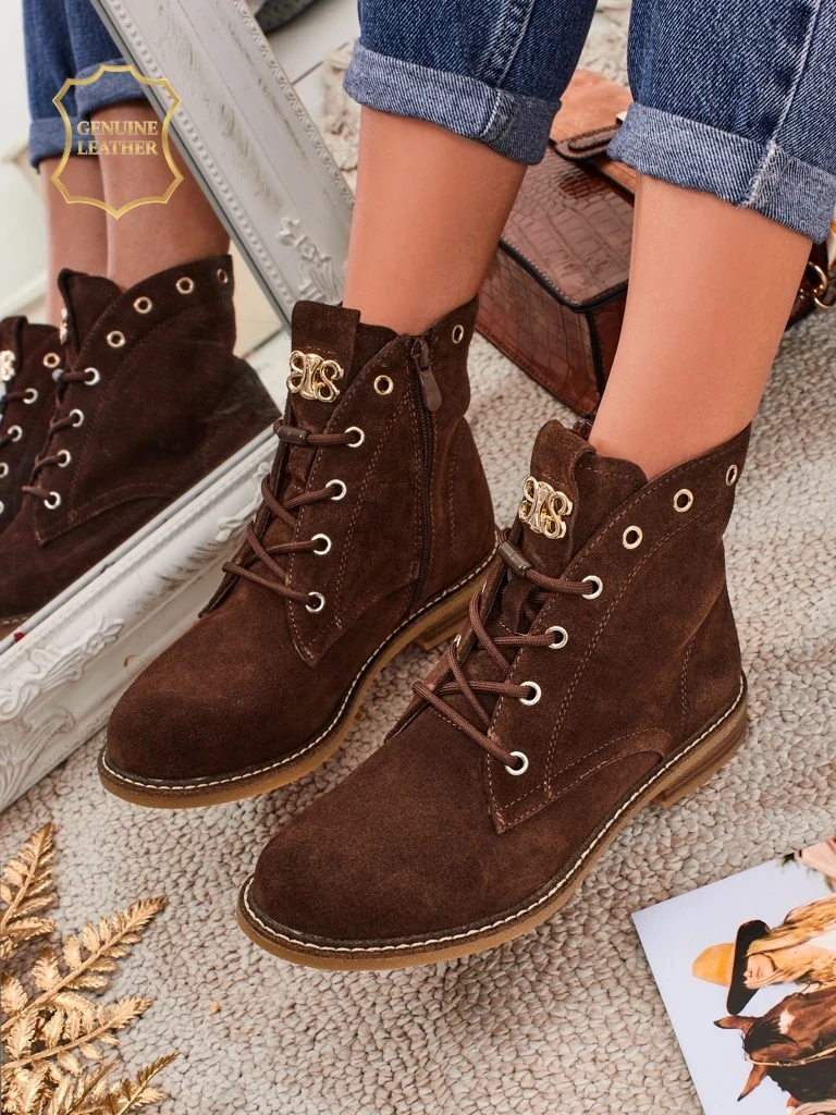 Aurelia Romano women's ankle boots made of natural suede - brown, with fur