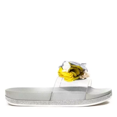 OUTLET Gray slippers with decorative flowers from Novia - Footwear