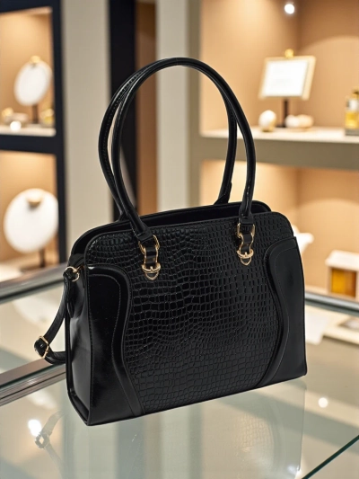 Women's Eco-Leather Shopper Bag with Embossing Iron Lace