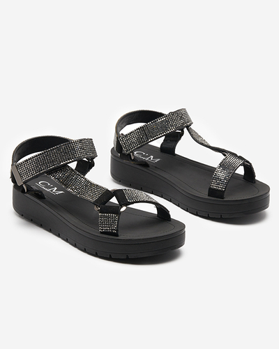 Women's sandals with zircons in black Qroc- Footwear