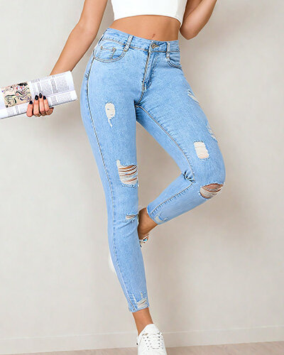 Royalfashion Women's tube jeans with rubbing