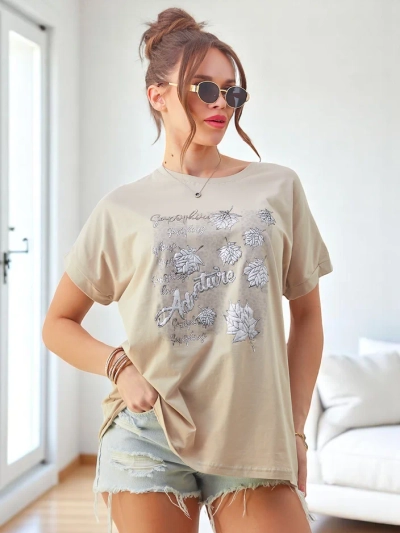 Royalfashion Women's cotton t-shirt with leaf print