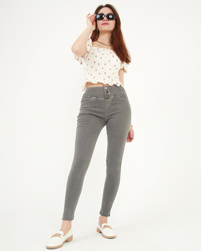 Dark gray women's treggings with decorative buttons - Clothing