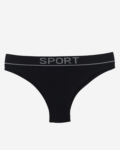 Ladies' black ribbed panties with sporty inscriptions - Underwear