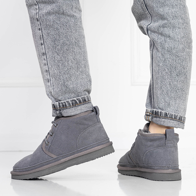 Gray women's tied snow boots with fur Miusho - Footwear