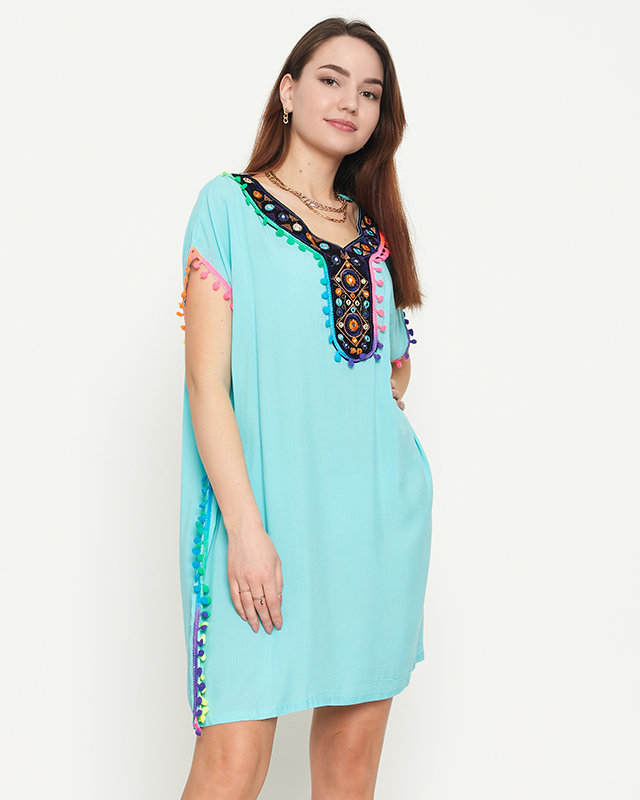 Women's mint summer beach tunic with fringes - Clothing