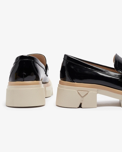 Black women's eco leather patent leather moccasins Sepop- Footwear
