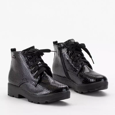 OUTLET Black children's boots with embossing and binding Alamai - Footwear