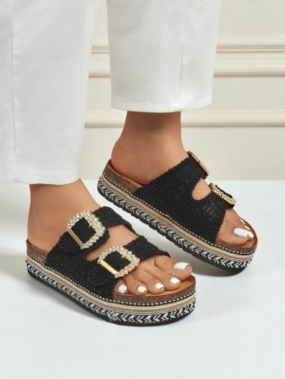 Royalfashion Женские сандалии с пряжками из страз GlamCork