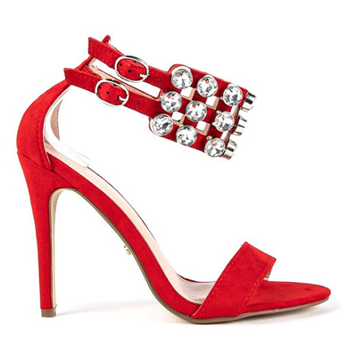 Красные сандалии на высоком каблуке с фианитами Elvine - Обувь