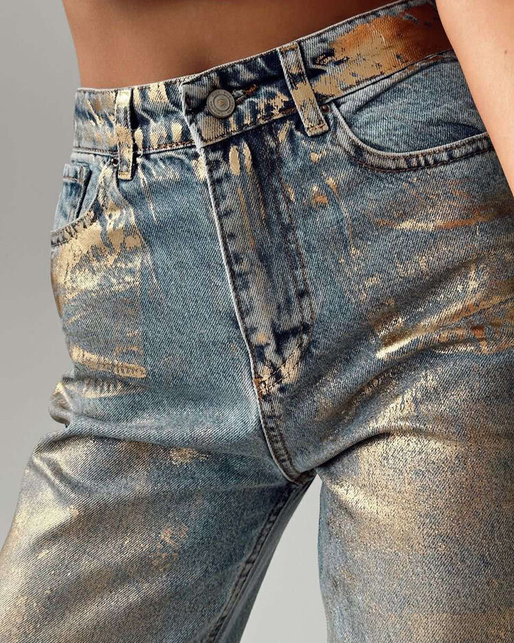 Royalfashion Women's wide jeans with gold glitter