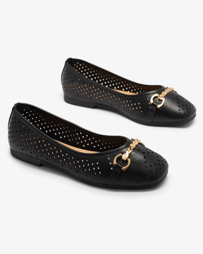 Black women's openwork ballerinas with gold ornament Serilla- Footwear