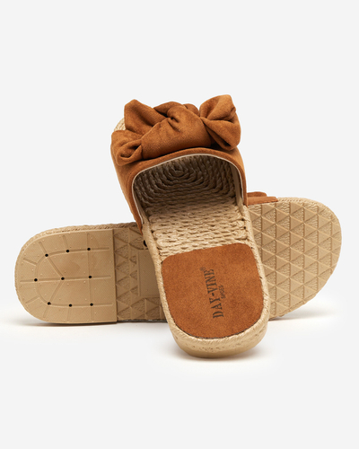 Brown women's slippers with a bow Terina - Footwear