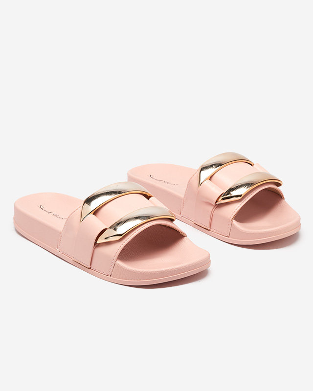 Pink women's slippers with gold Serina ornament - Footwear