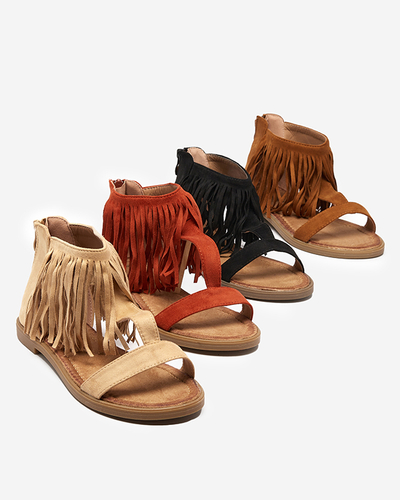 OUTLET Women's sandals with fringes in red brown Clov-Shoes