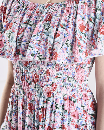 White and pink long floral patterned women's jumpsuit - Clothing