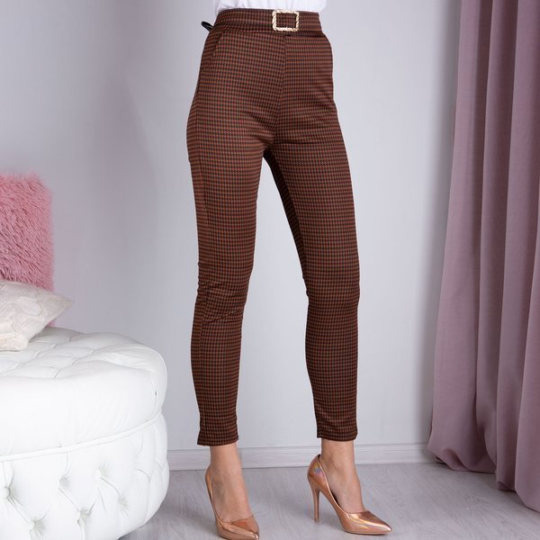 Brown and black houndstooth pants - Trousers 1
