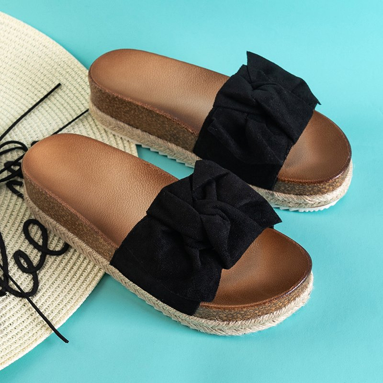 Черные женские шлепанцы с бантом Jenis