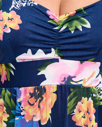 Knee-length floral navy blue dress - Clothing
